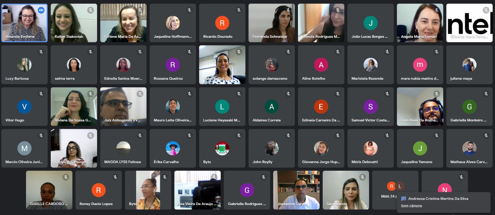 Imagem de tela de computador com rostos dos participantes presentes na oficina sobre cadastramento correto de processos de violência doméstica e feminicídio.
